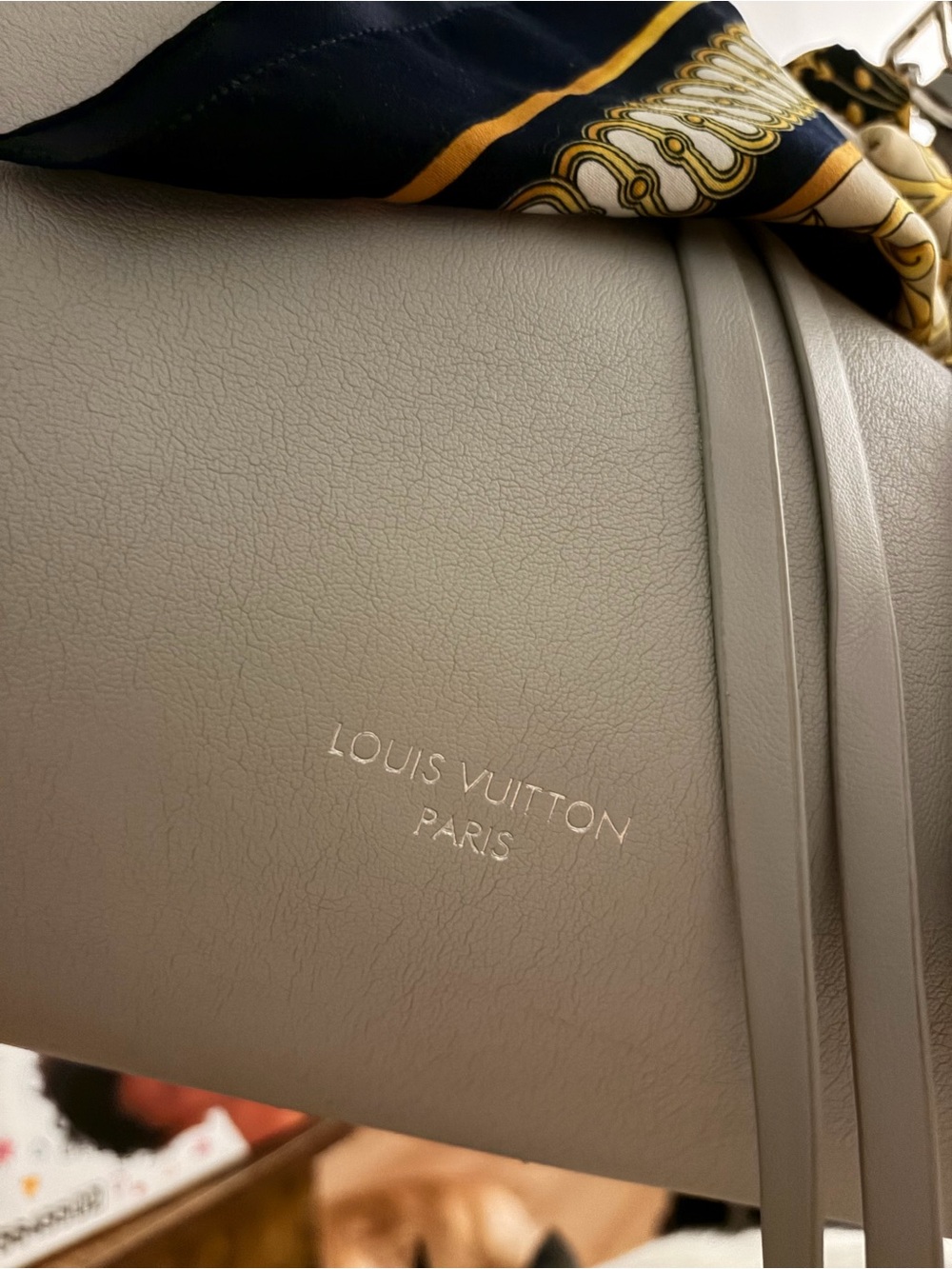 Louis Vuitton grey Bag with Tie-Top Detail and scarf